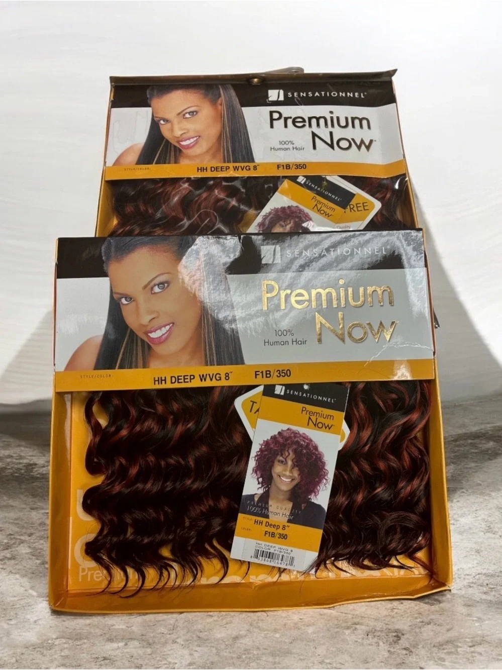 2 X Sensationnel Premium Now Deep Wave Human Hair Wig - F1B/350 Burgundy Brown